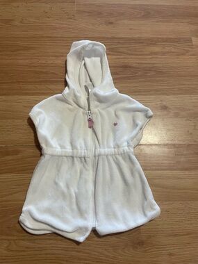 Carter's White Hooded Baby Zip swim cover with Pink Heart Detail